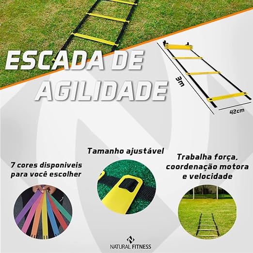 Kit Treino Agilidade 4 Cones + 6 Chapéus Chinês + 1 Escada de Agilidade 4