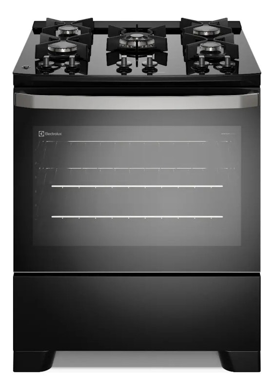 Fogão 5 Bocas Electrolux Preto Efficient Mesa de Vidro PerfectCook e Grades de Ferro 1