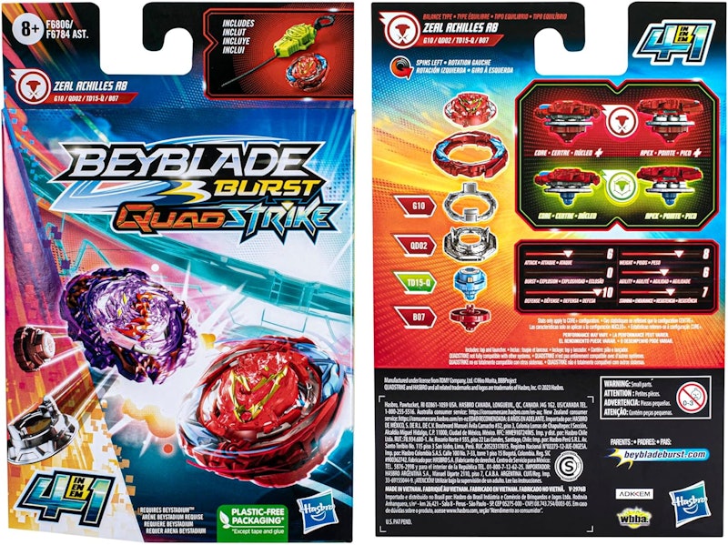 Pião e Lançador Beyblade Burst QuadStrike - Zeal Achilles A8 5