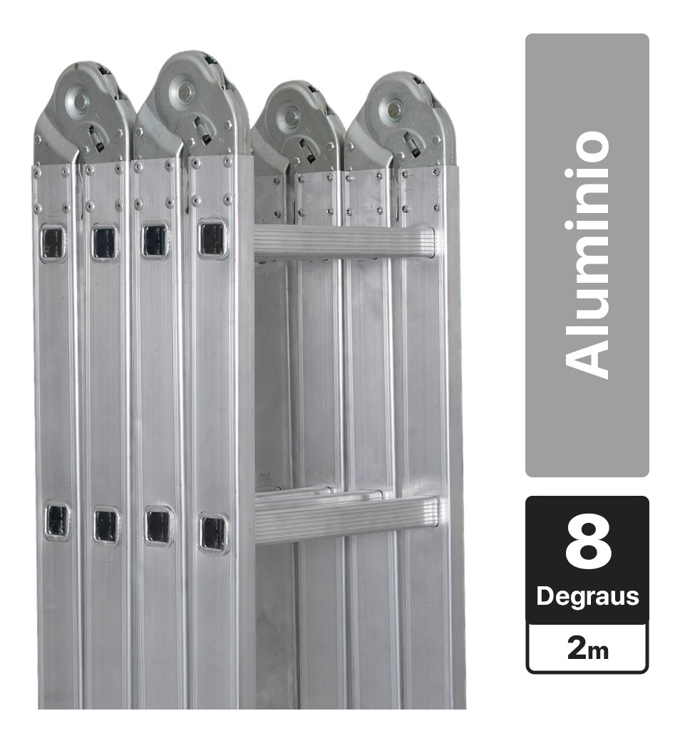 Escada Articulada 8 Degraus de Alumínio 4x2 13 Posições Reisam 2