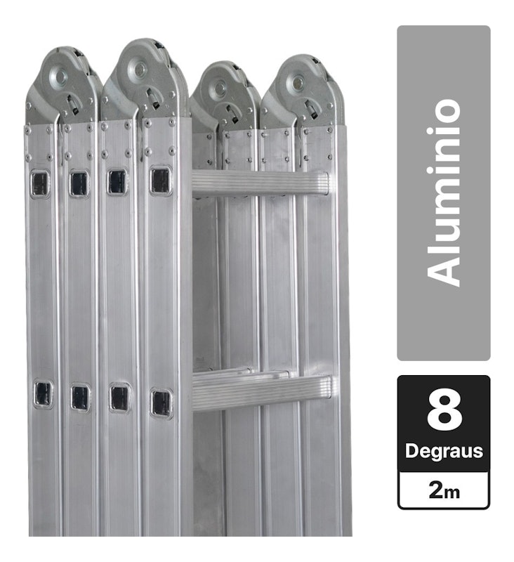 Escada Articulada 8 Degraus de Alumínio 4x2 13 Posições Reisam 2
