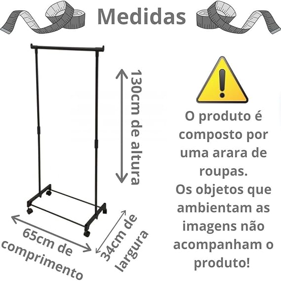 Arara de Roupas Cabideiro com Rodinhas Clink 3