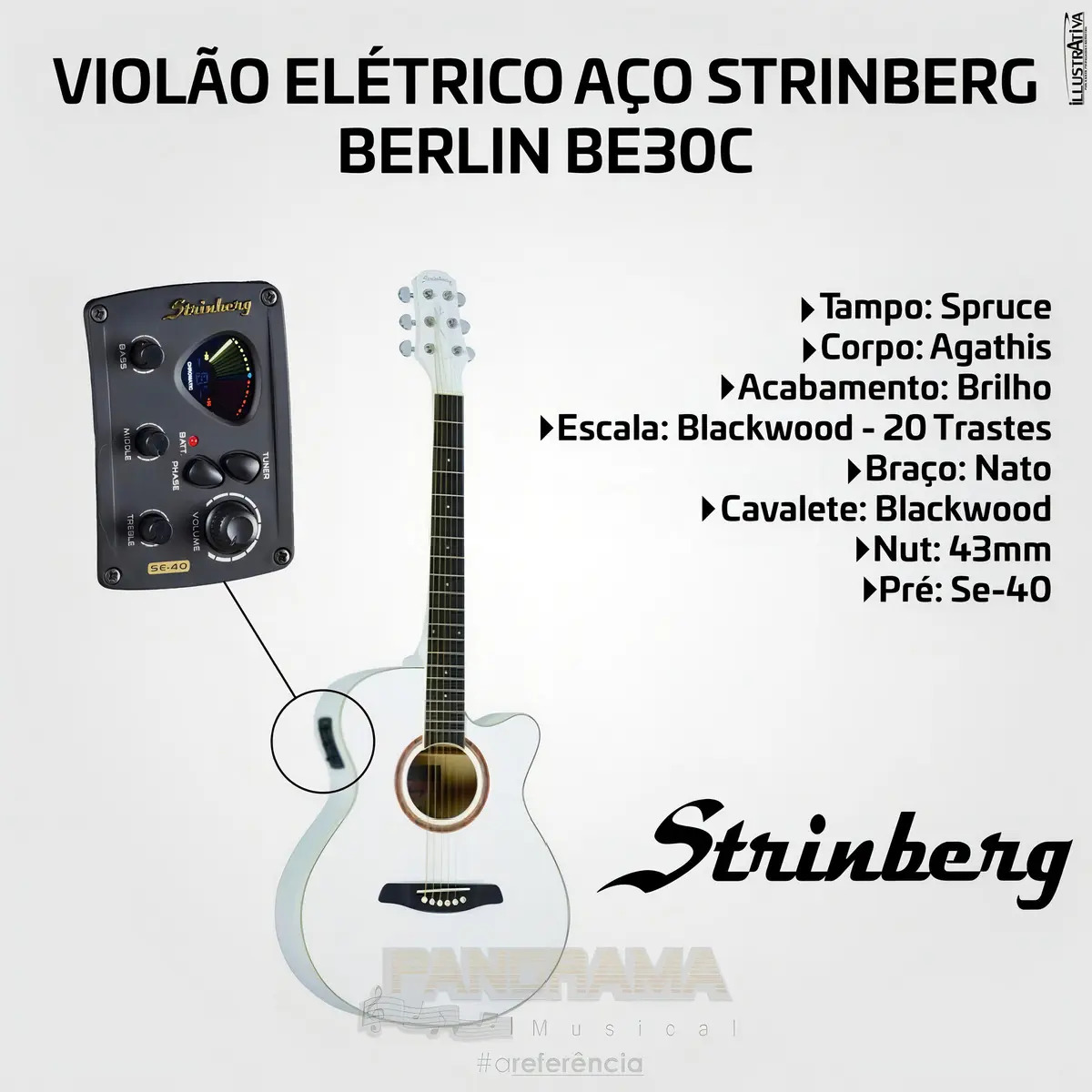 Violão Eletroacústico Aço Berlin WH Branco 4