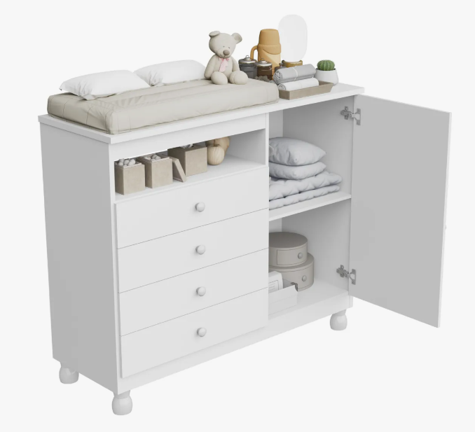 Cômoda Infantil Baby Bela – Sapateira com 4 Gavetas e Colchão Trocador Impermeável 3