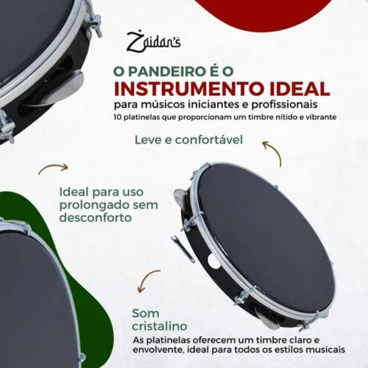Pandeiro Profissional 10" ABS Pele Preta 3