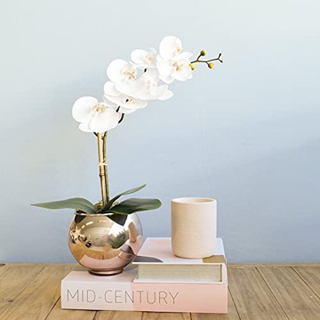 Arranjo de Orquídea Artificial Branca Vaso Rose Gold 5