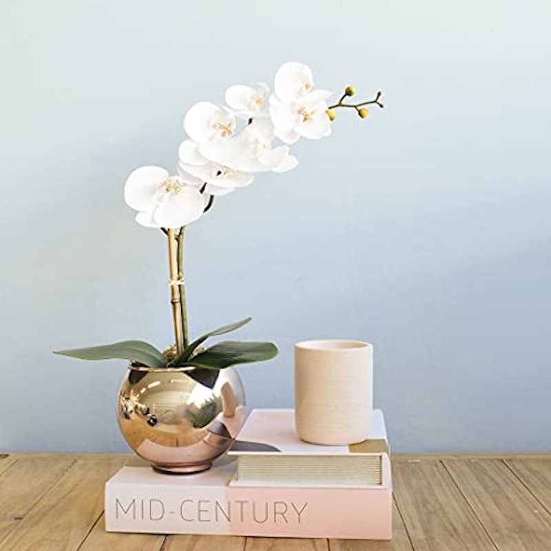 Arranjo de Orquídea Artificial Branca Vaso Rose Gold 5