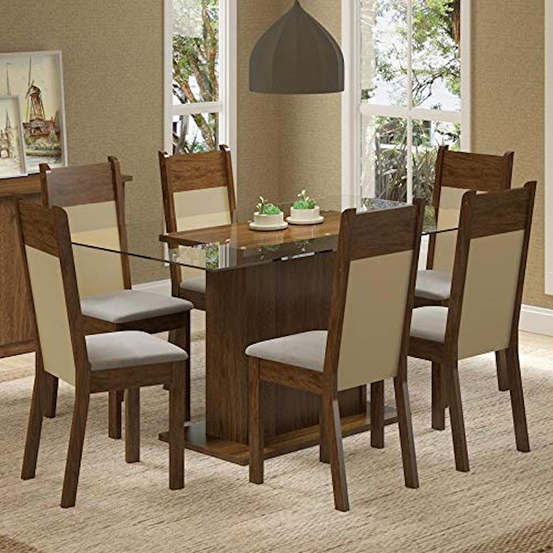 Conjunto Sala de Jantar Atlanta Mesa Tampo de Vidro com 6 Cadeiras 2