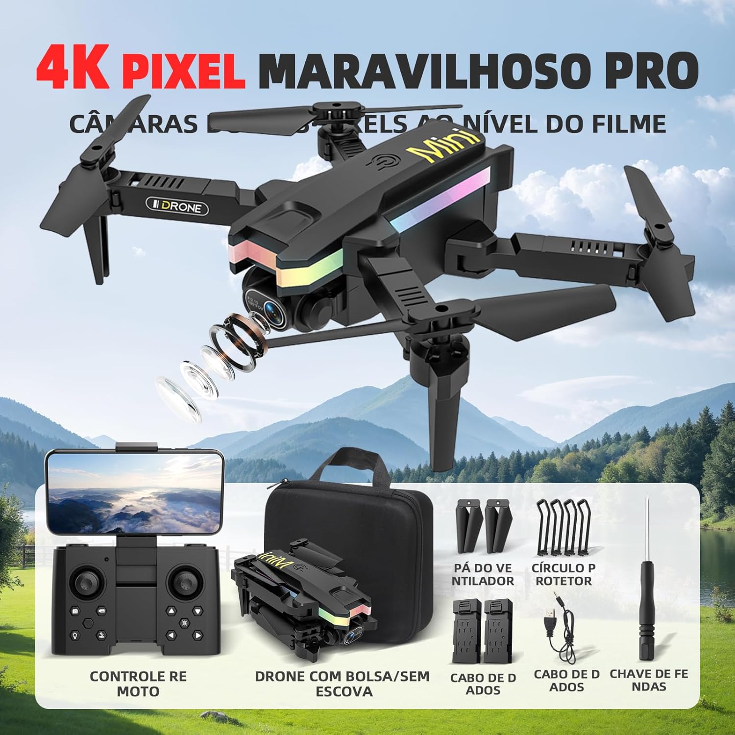 Mini Pro Drone com Câmera 4K 2