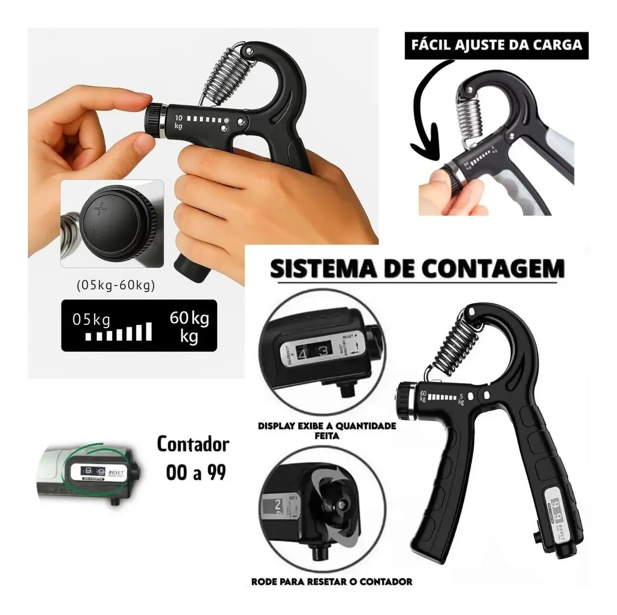 Hand Grip Exercitador para Mãos Punho Emborrachado com Contador 2