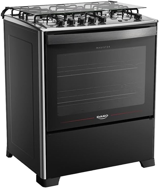Fogão 5 Bocas Preto com Mesa de Inox Dako Magister 1