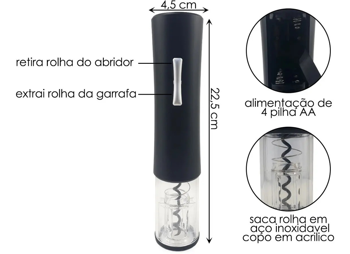 Abridor de Vinho Saca-Rolha Elétrico 2