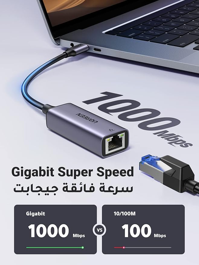 Adaptador USB Tipo-C Macho para RJ45 Ethernet 1000 Mbs 2