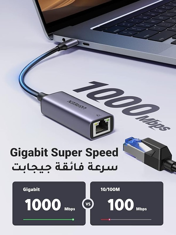 Adaptador USB Tipo-C Macho para RJ45 Ethernet 1000 Mbs 2