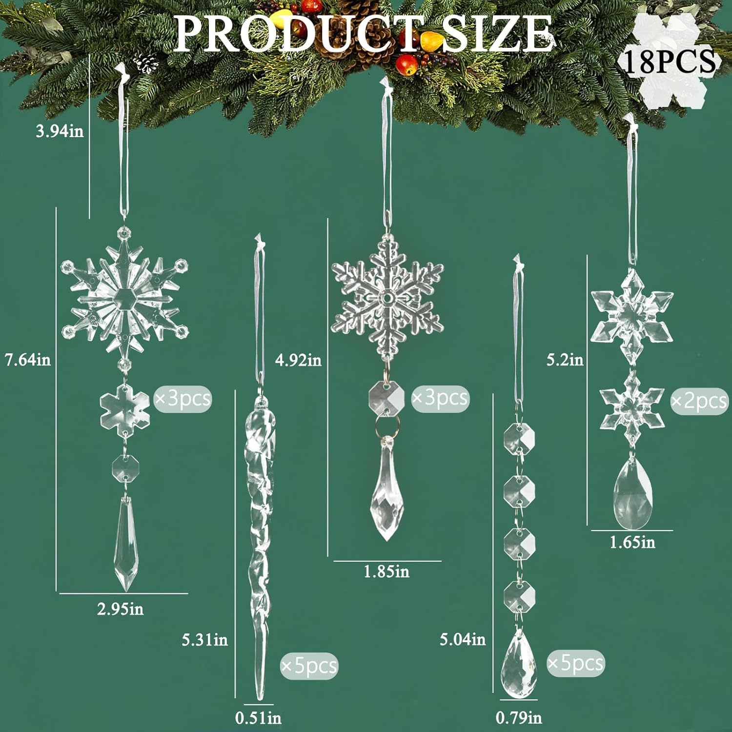 18 Peças de Enfeites de Natal de Cristal 3