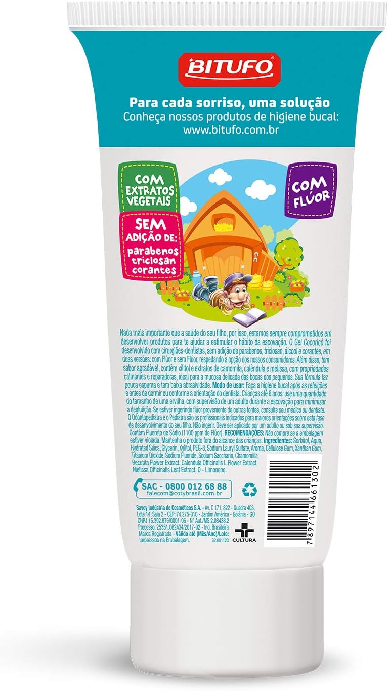 Bitufo Gel Dental Cocoricó com Flúor Sabor Tutti Frutti 2