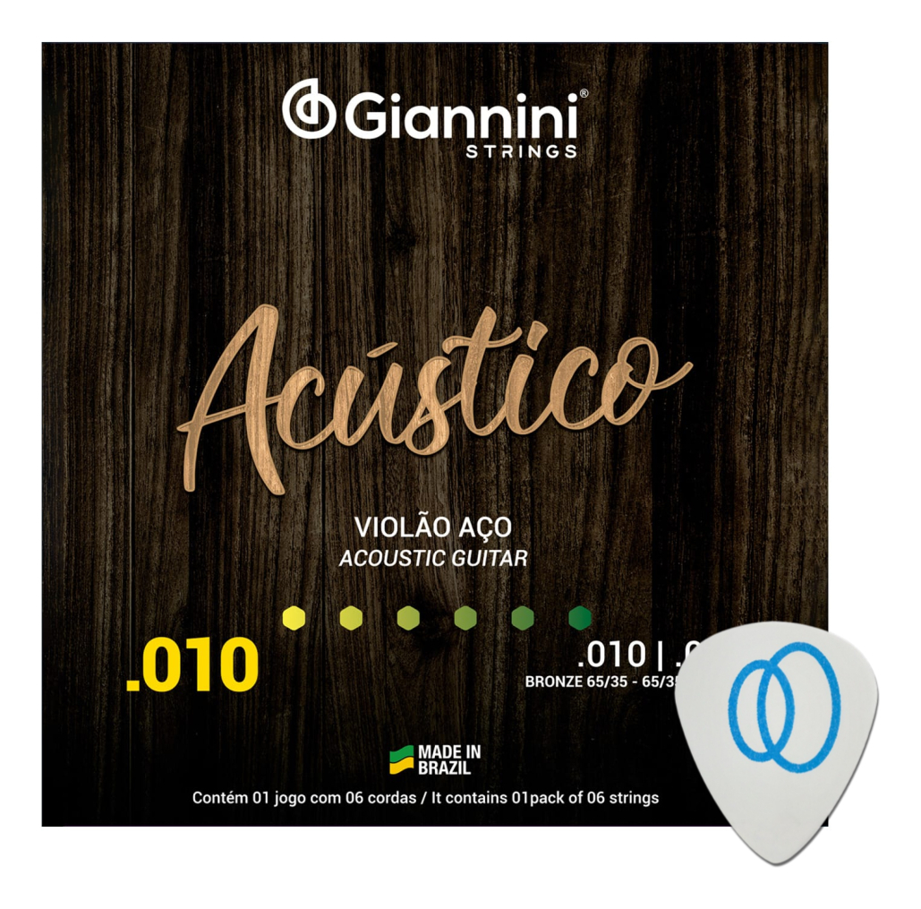 Encordoamento para Violão Aço 6 Cordas Giannini Acústico Bronze 65/35 GESWAM 1