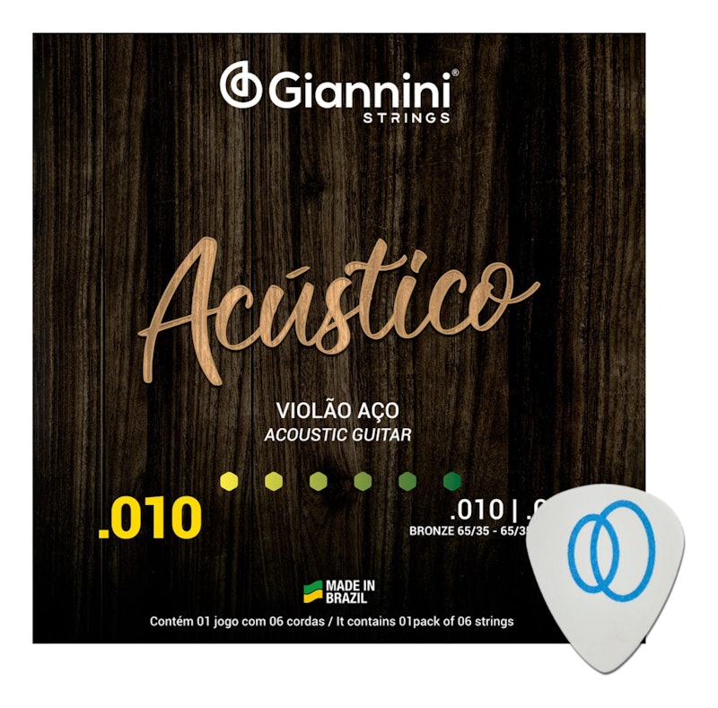Encordoamento para Violão Aço 6 Cordas Giannini Acústico Bronze 65/35 GESWAM 1