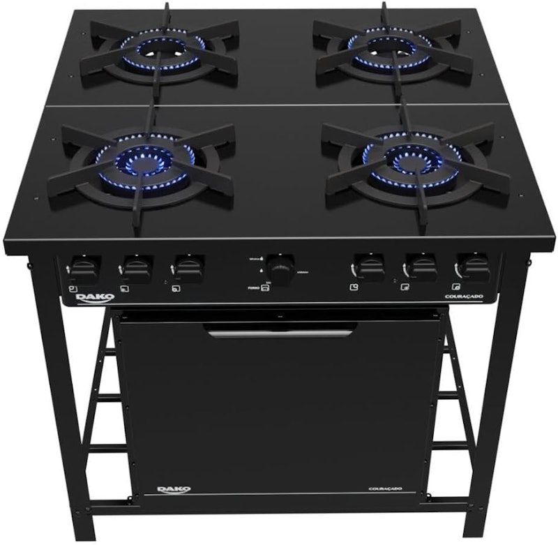 Fogão Industrial 4 Bocas Preto com Forno e Dupla Chama Dako Couraçado 5