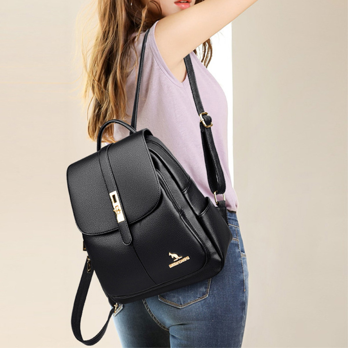 Mochila Feminina de Couro PU Antifurto HUMITA 3