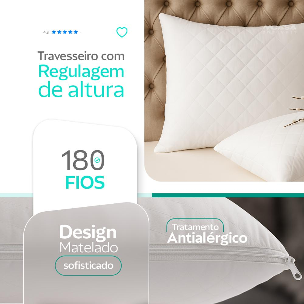 Kit com 2 Travesseiros Regulagem de Altura Best Casa 3