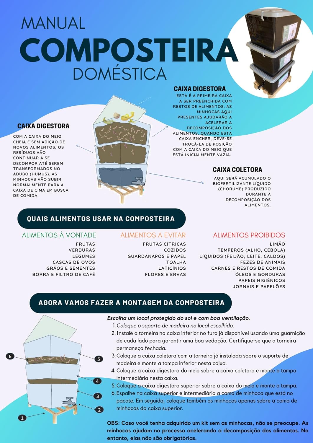Composteira Doméstica Minhocário 45 L 5