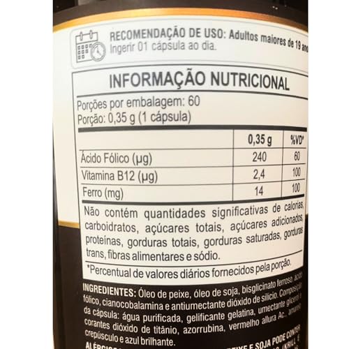 Ferro + Ácido Fólico + Vitamina B12 - 60 Cápsulas - 500 mg 2