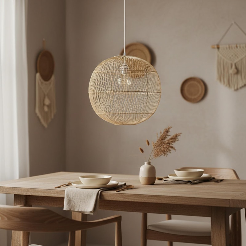 Luminária de Teto Circular de Palha Rattan Boho 50 cm 5