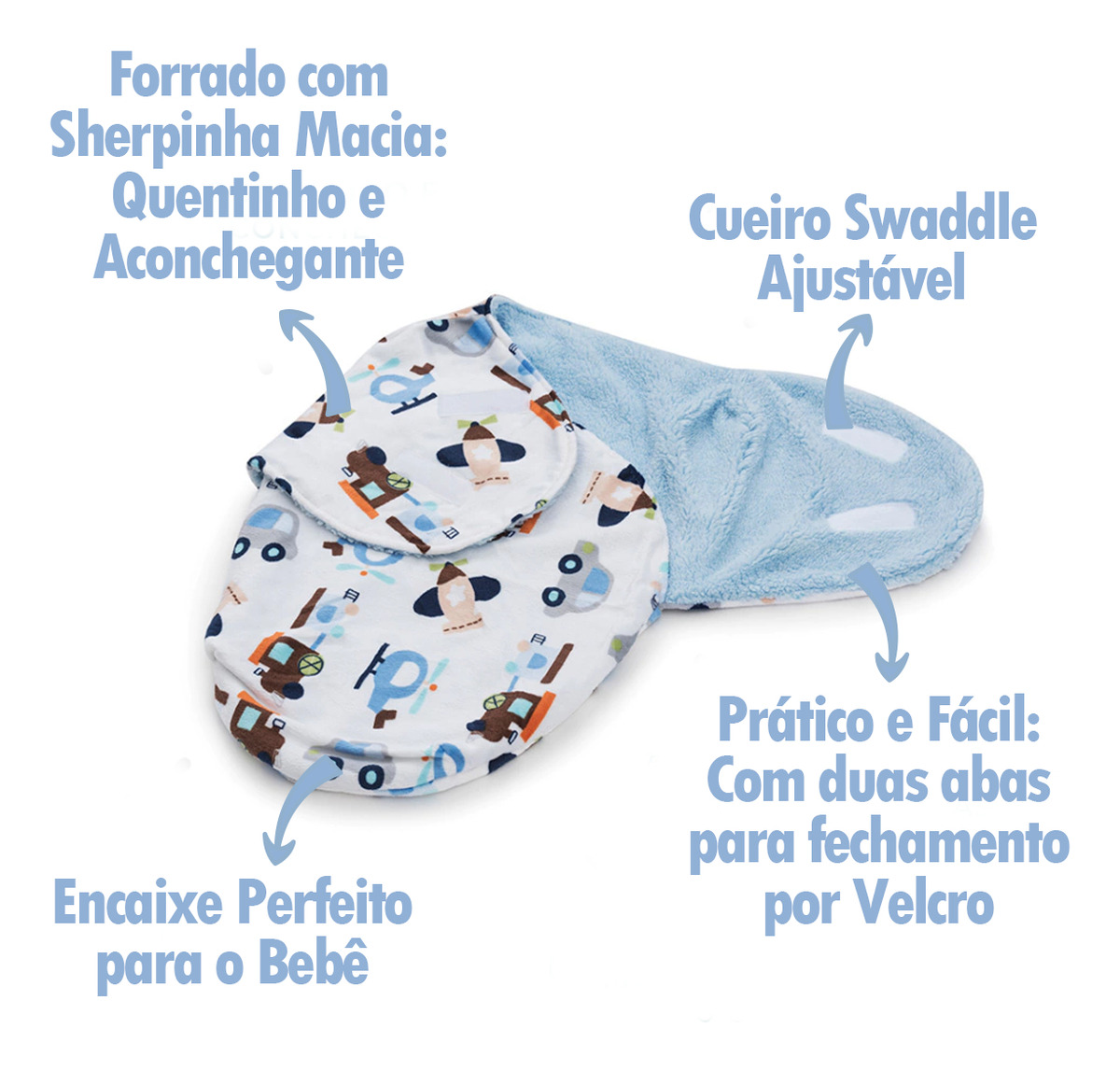Cueiro Swaddle Ajustável Enroladinho com Sherpa 5