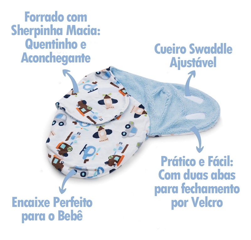 Cueiro Swaddle Ajustável Enroladinho com Sherpa 5