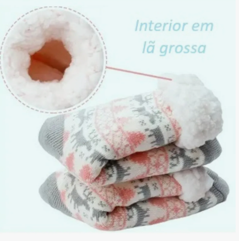 Par Meia Carneiro Forrada Grossa Inverno Antiderrapante 3