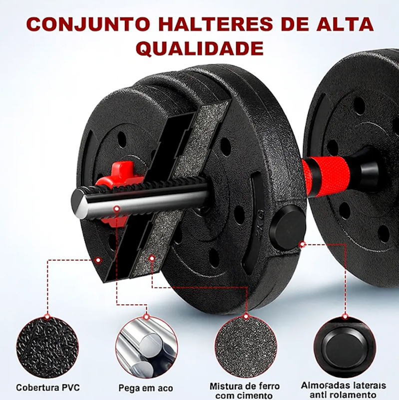 Kit Halteres de Anilhas e Barras Ajustáveis 14 kg 2