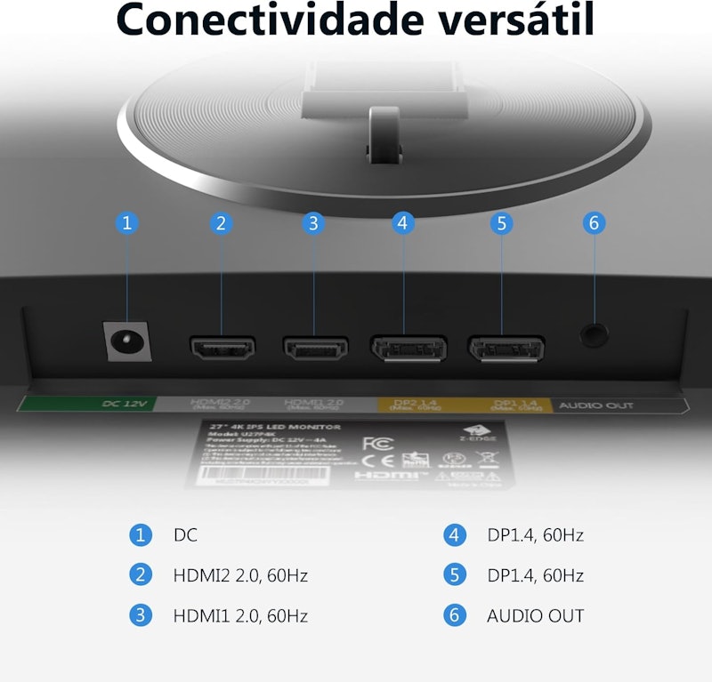 Monitor Z-EDGE U27P4K de 27" com painel IPS 4K 5