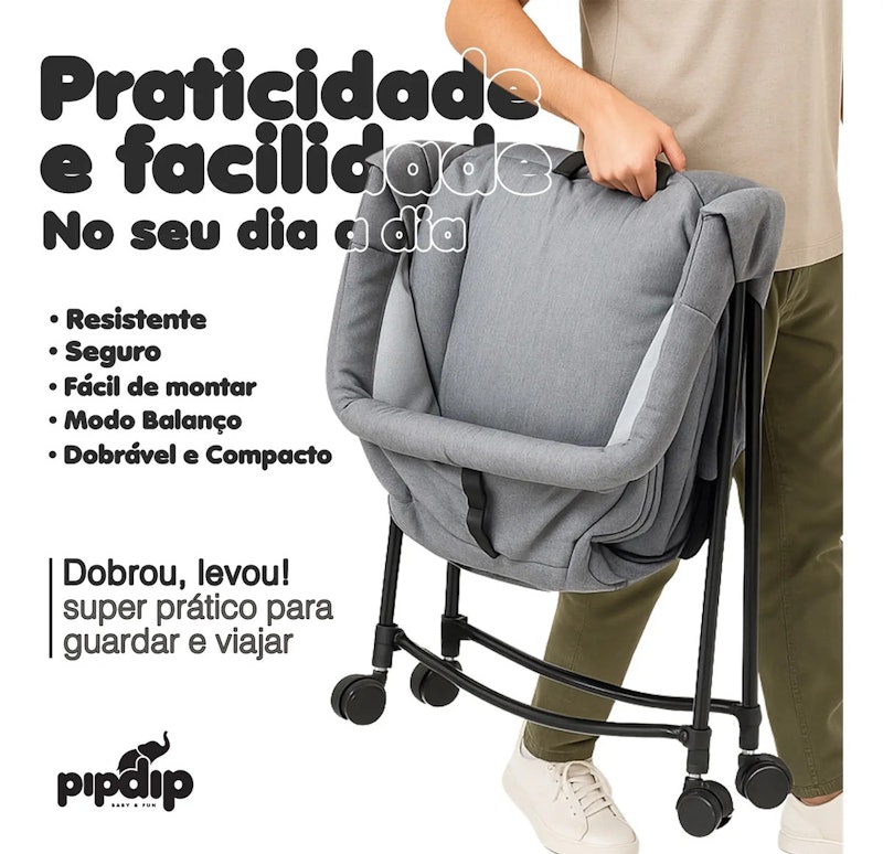 Berço Portátil para Bebês Co-Bed Cinza Pipdip 2