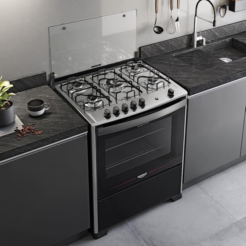 Fogão 5 Bocas Preto com Mesa de Inox Dako Magister 4