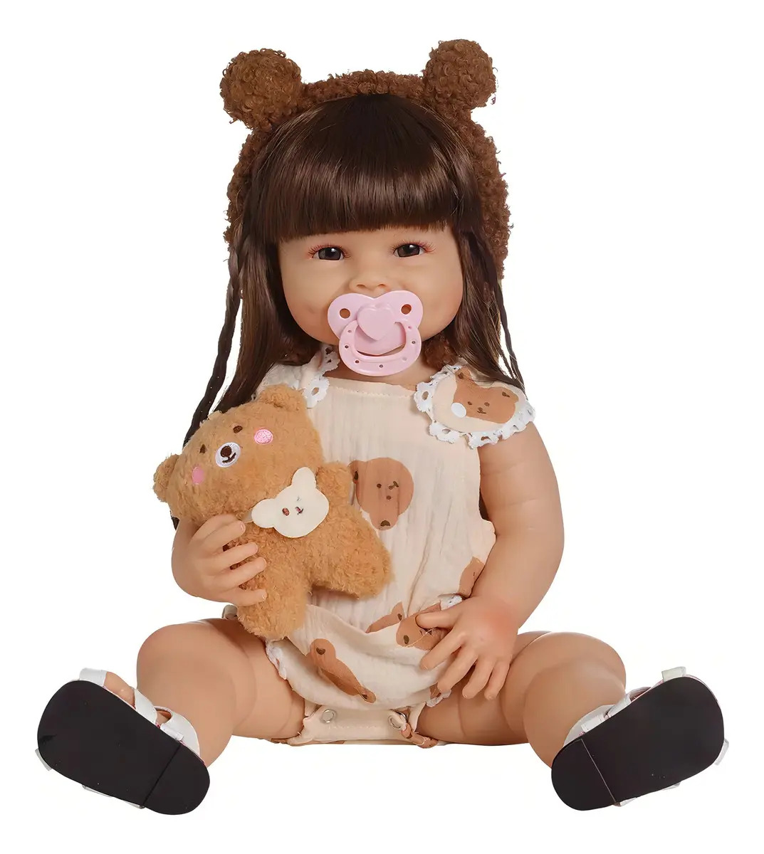 Bebê Reborn Boneca Silicone Menina Sorriso Urso Presente Original 3