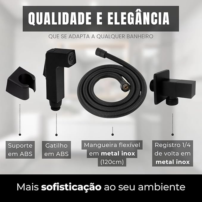 Ducha Higienica Banheiro Preto Chuveirinho Quadrada Duchinha 2