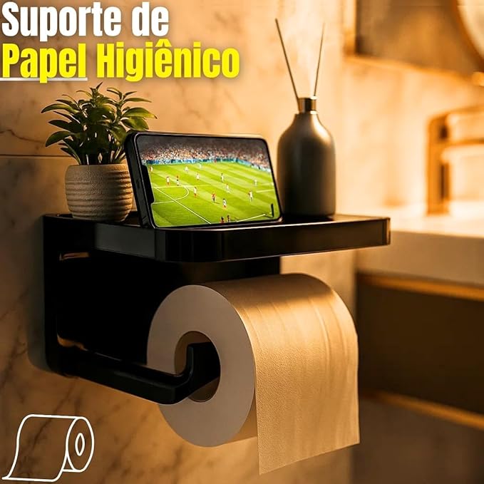 Suporte de Papel Higiênico com Prateleira para Celular 5