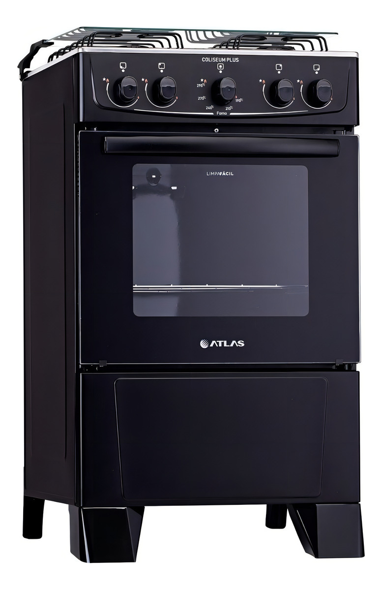 Fogão 4 Bocas Preto com Mesa Inox Atlas Coliseum Plus 2