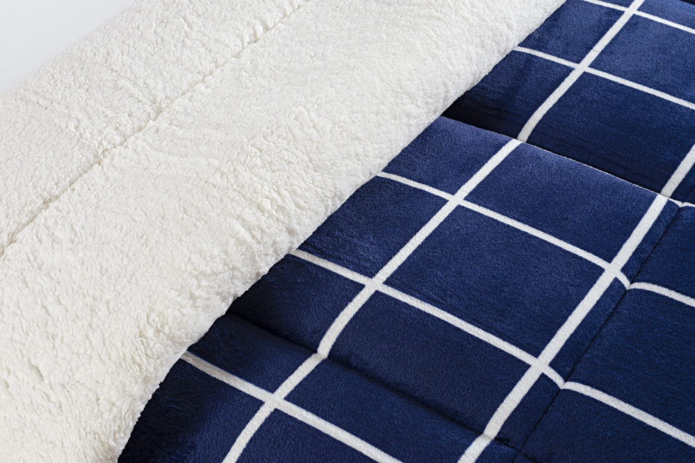 Coberdrom Solteiro Austin Dupla Face Manta Flannel Estampado Grid e Sherpa 4