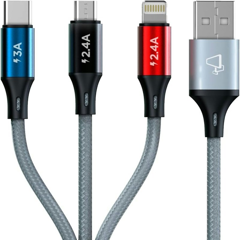 Cabo 3 em 1 USB-A para USB-C, Micro USB e Lightning 1