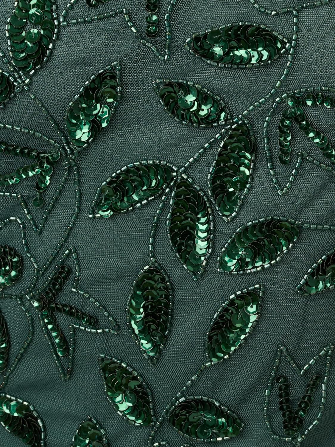 Vestido Godê Floral de Manga Curta com Bordados à Mão Esmeralda Acinzentado 3
