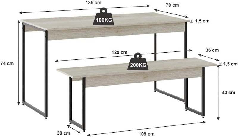 Mesa de Jantar com 02 Bancos Estilo Industrial 2