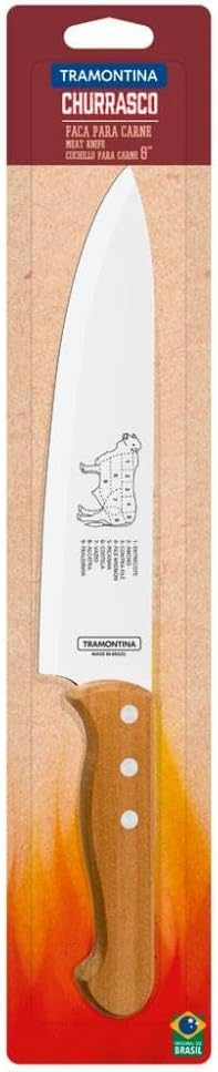 Faca para Carne Tramontina Churrasco com Lâminas em Aço Inox e Cabo de Madeira Natural 8" 2