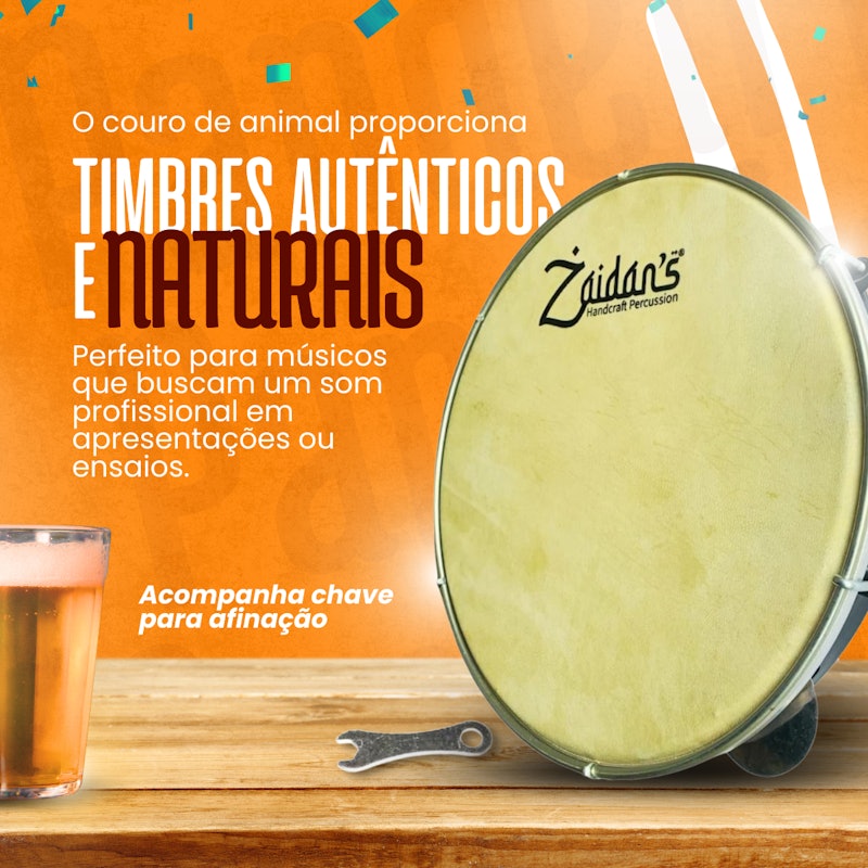 Pandeiro 10" Pele de Couro Caprino 2
