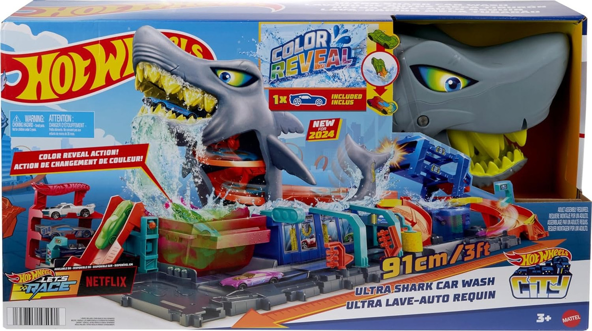 Hot Wheels City Pista de Brinquedo Lava-Rápido Mega Tubarão 2
