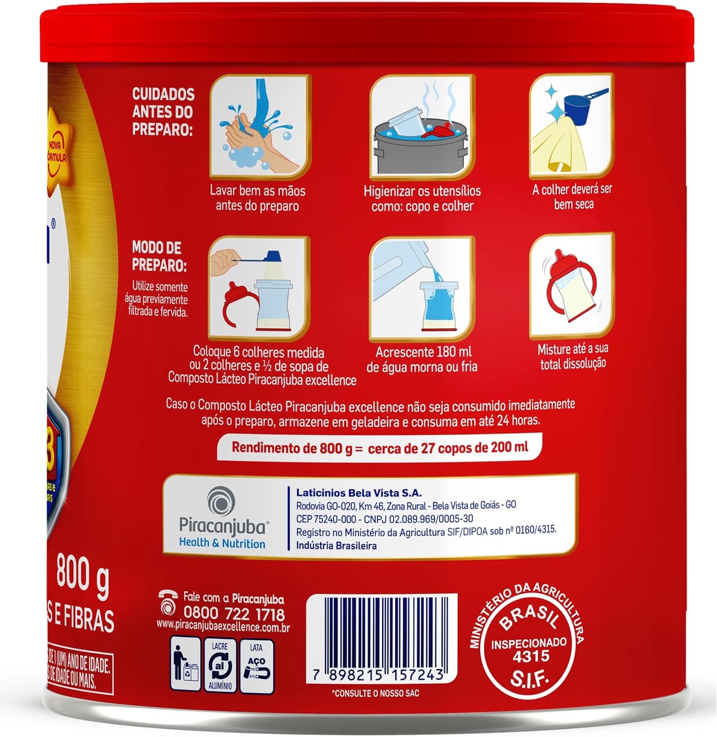 Composto Lácteo Piracanjuba Excellence Lata 800g 3