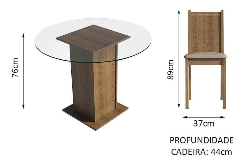 Conjunto Sala de Jantar Madesa Débora Mesa Tampo de Vidro Redondo 4 Cadeiras 4