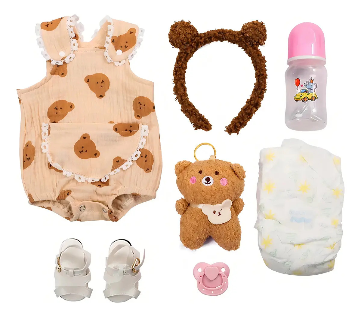 Bebê Reborn Boneca Silicone Menina Sorriso Urso Presente Original 2