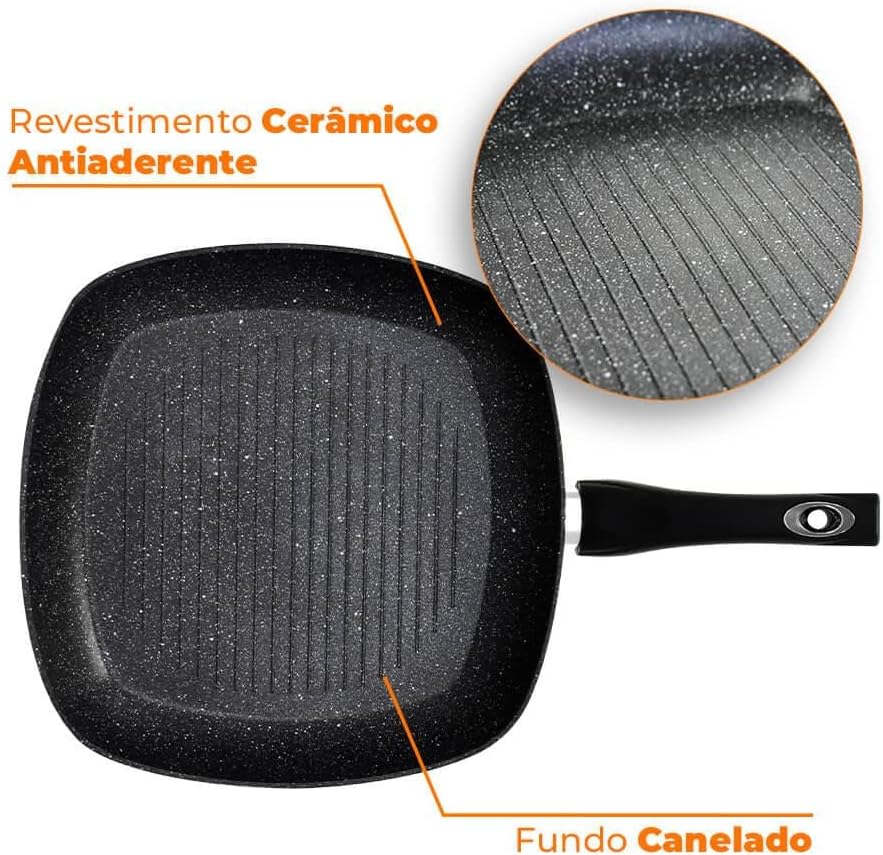 Frigideira Grill de Indução Antiaderente Cerâmica Bistequeira 3